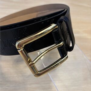 Michael Kors unisex black leather logo embossed belt